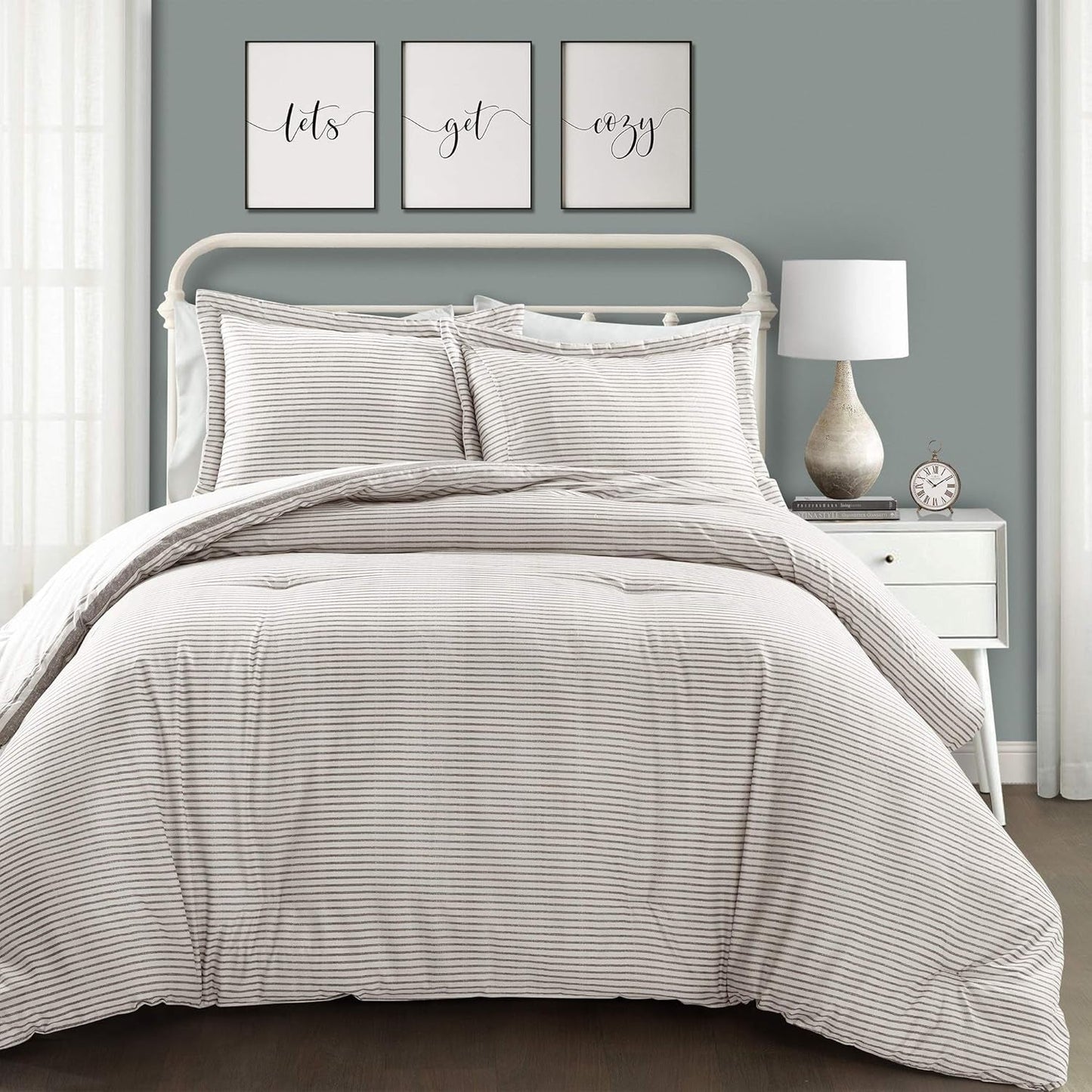 Lush Decor Boerderijquilt met strepen, Full/Queen, grijze dekbedden en dekbedden Naty Shop