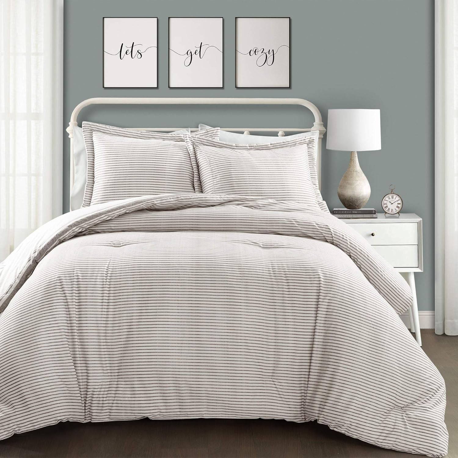 Lush Decor Boerderijquilt met strepen, Full/Queen, grijze dekbedden en dekbedden Naty Shop