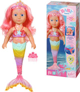 BABY Born Little Sister Zeemeermin 46 cm waterdichte zeemeerminpop met lang haar en beweegbare glittervin, incl. tiara en kam, 833681 Zapf Creation Dolls Naty Shop Single