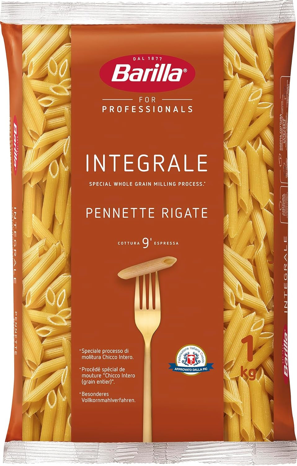 Barilla Pennette Rigate Volkorenpasta, verpakking van 9 (9 x 1 kg)