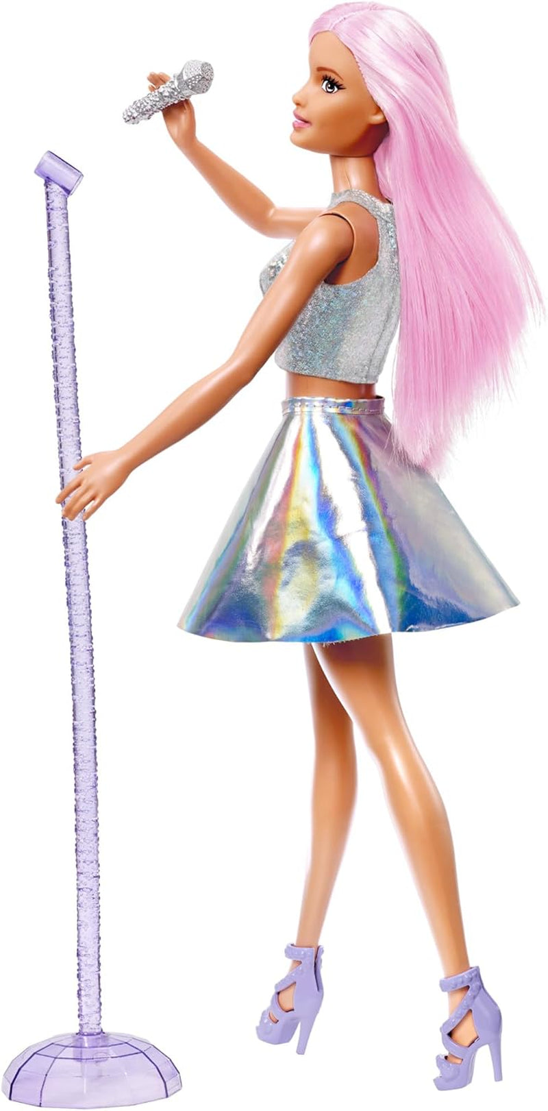 Barbie popster pop gekleed in sprankelende rok met microfoon en roze haar Cadeau voor kinderen van 3-7 jaar JCW42 Dazzling Dolls Naty Shop