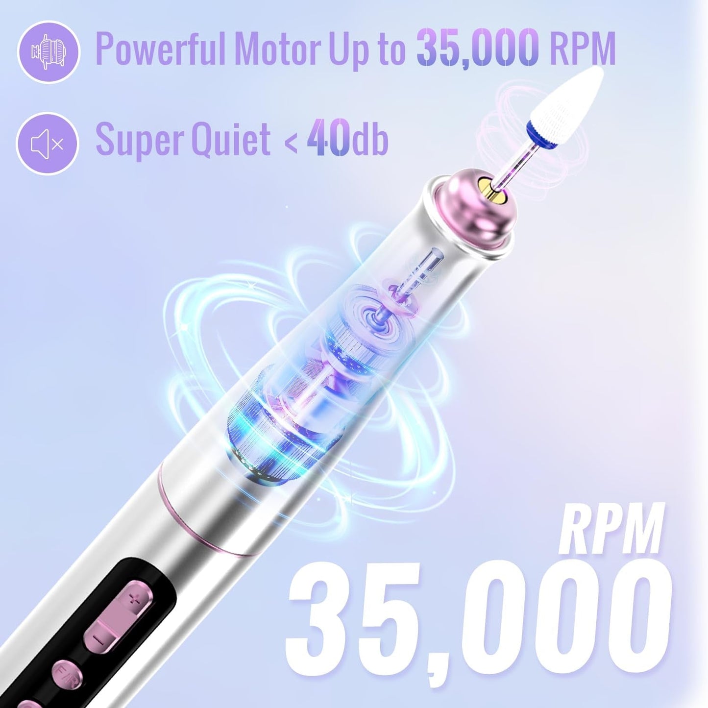 Denabuty Nagelfräser Kabellos, 13 in 1 Fräser Für Gelnägel 35000 U/Min, Elektrische Nagelfeile Professionell Nagelboor, Maniküre en Pedicüre Set Elektrisch voor Semi Permanent, Acrylnägel DN-2402