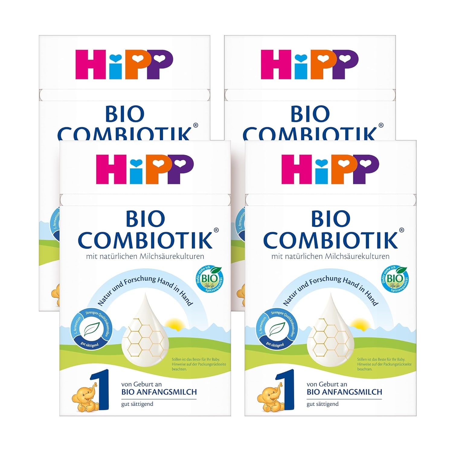 HiPP 1 Biologische Combiotik (4 x 600 g), melkpoederformule voor zuigelingen vanaf de geboorte, met natuurlijke culturen van melkzuur en gemakkelijk te behandelen biologisch zetmeel, van de beste biologische kwaliteit