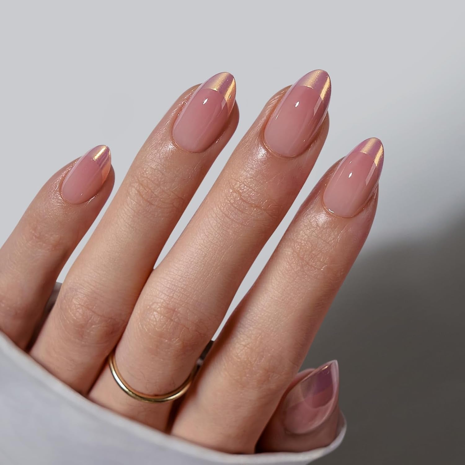 Btartbox Korte vierkante kunstnagels Baby Boomer lijm op witte gradiënt roze kunstnagels Korte kunstnagels met nagellijm 30 stuks vierkante kunstnagels