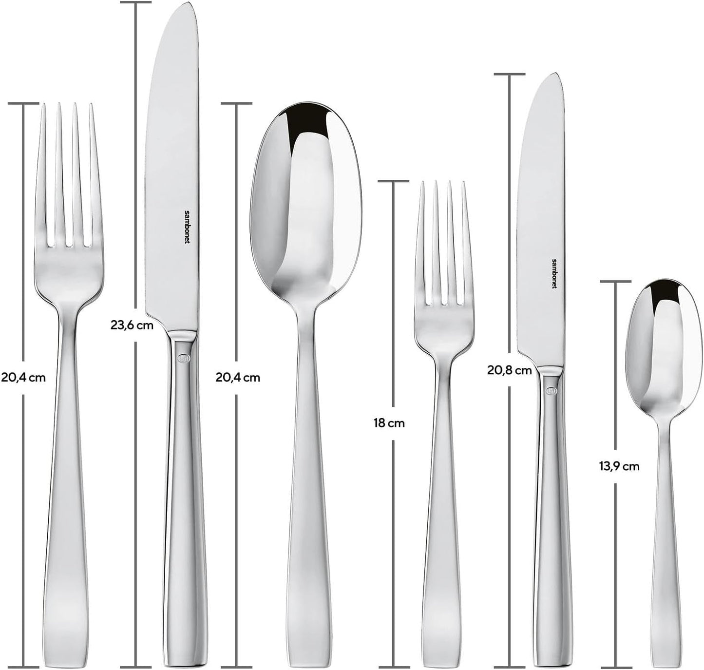 Sambonet 62512-83 platte monoblok bestekset, 36-delig, 18/10 roestvrij staal, vaatwasmachinebestendige keuken Naty Shop