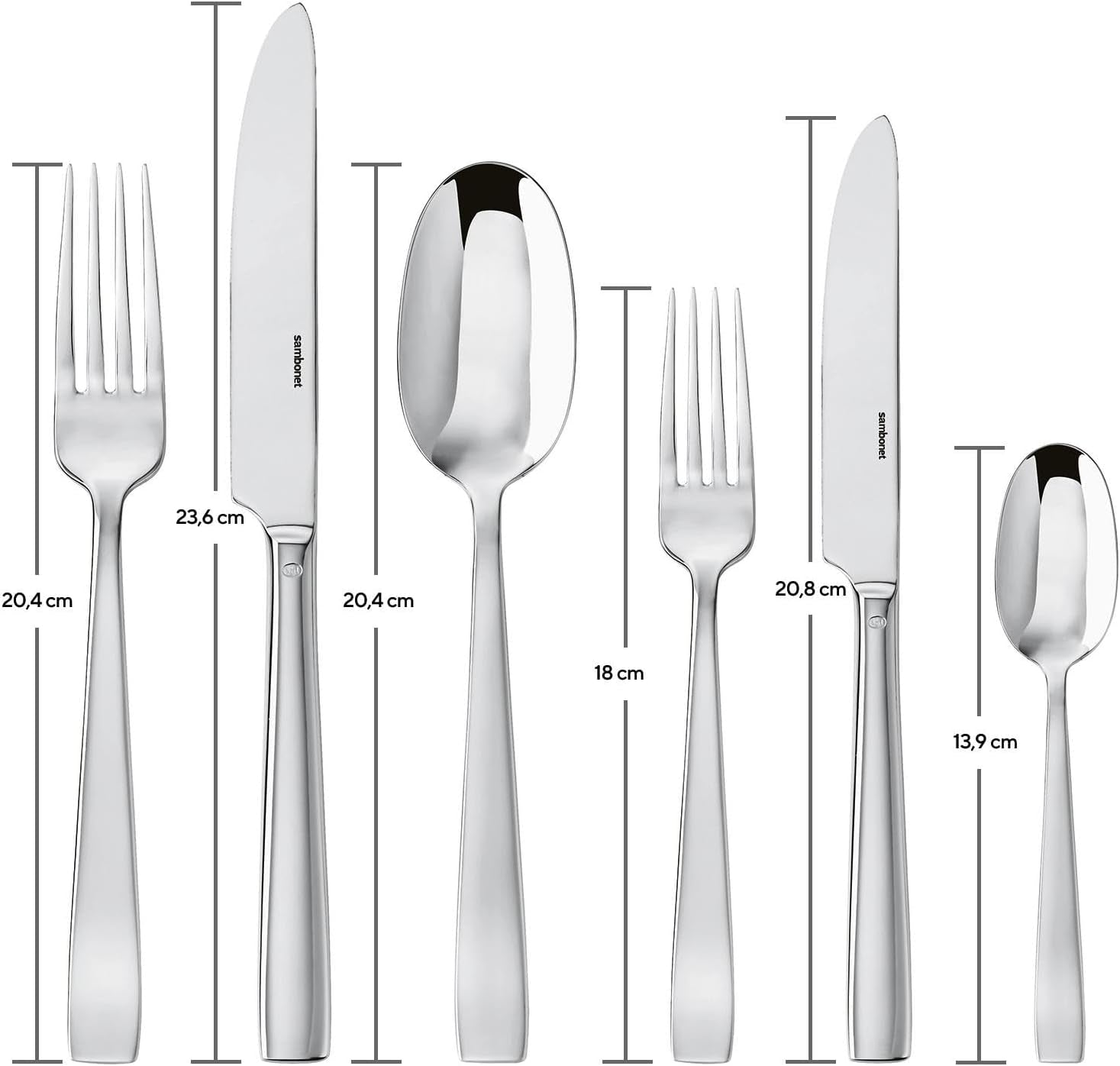 Sambonet 62512-83 platte monoblok bestekset, 36-delig, 18/10 roestvrij staal, vaatwasmachinebestendige keuken Naty Shop