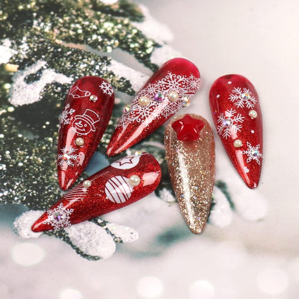 JMEOWIO Nagelsticker Weihnachten 8 Blatt Nagelaufkleber Selbstklebend Weiße Schneeflocken Winter Nail Art Sticker Decoratie Nageldesign Zubehör
