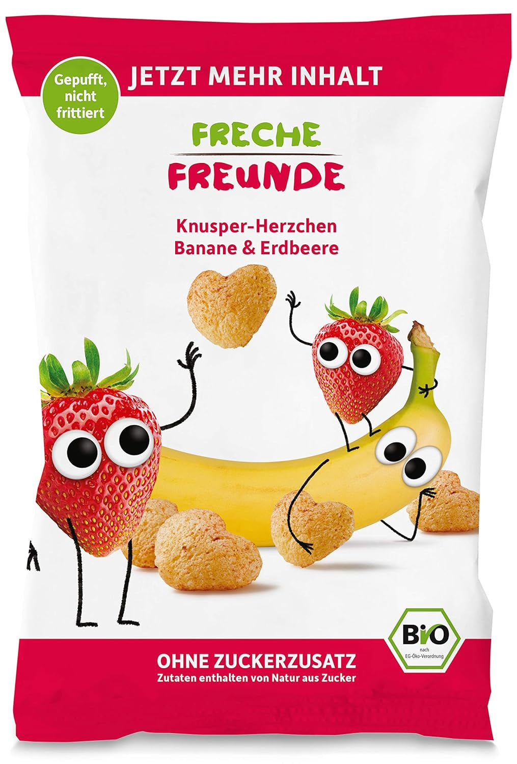100% Aardbei Biologische Fruitchips Gevriesdroogde Aardbeienchips, verpakking van 12 (12 x 12 g) en Crispy Hearts Banana & Strawberry Biologische kinder- en babysnack (9 x 30 g) 270 g