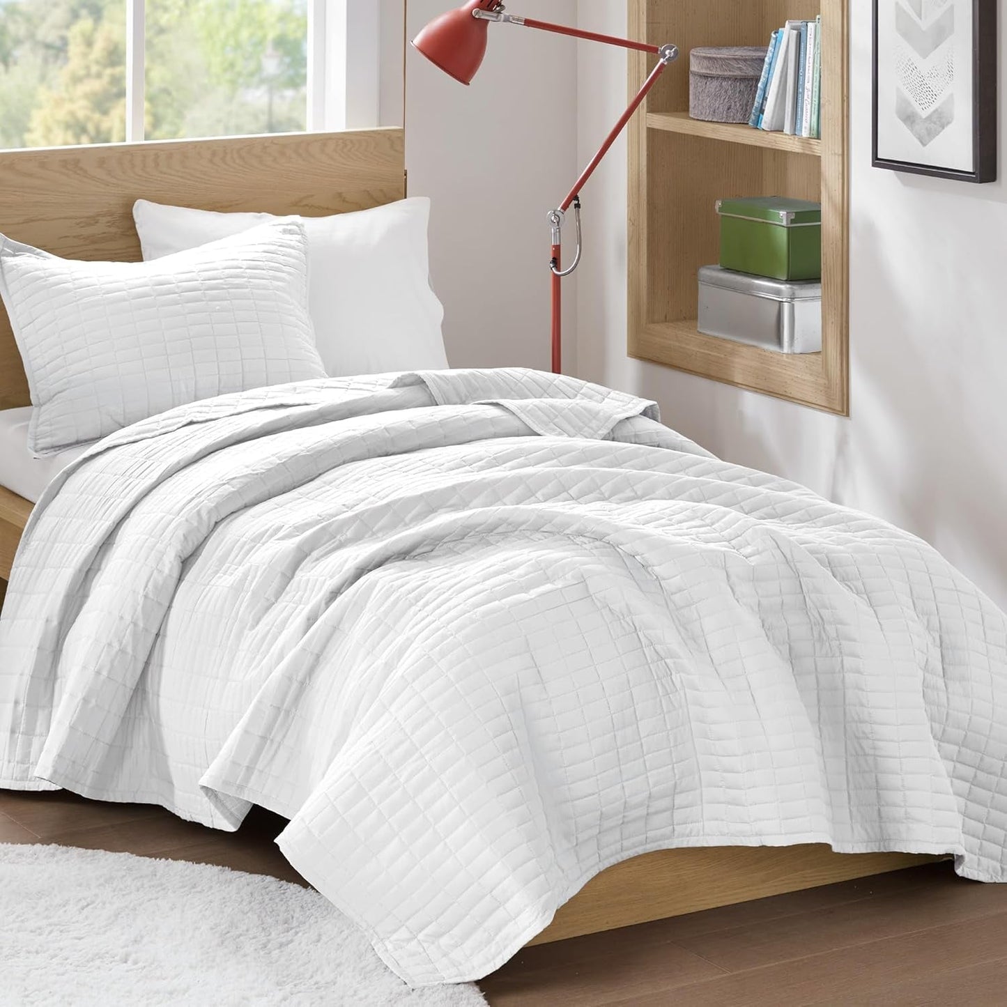 Comfort Spaces Kienna Quiltset Luxe dubbelgestikte zomerdeken Lichtgewicht zacht beddengoed voor het hele jaar Bijpassende kussensloop Wit kingsize deken (264,2 x 228,6 cm) Naty Shop Quilts & Quilts Garden Wit/Opulent Trooster Twin/Twin Xl (66"X90")