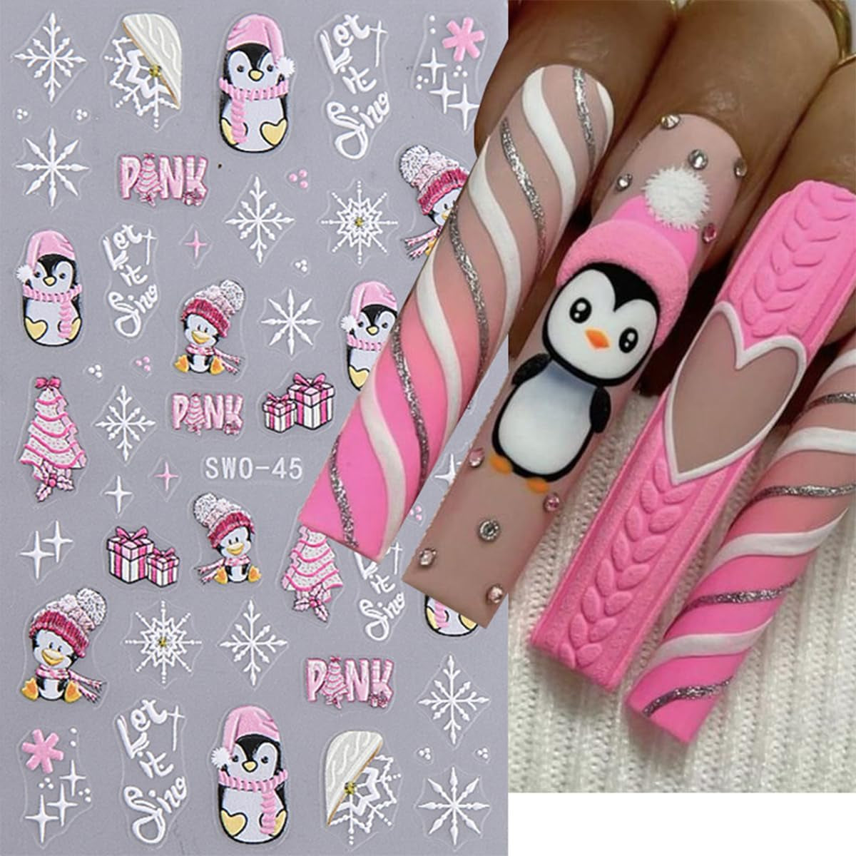JMEOWIO Nagelsticker Weihnachten 6 Blatt Nail Art Sticker Selbstklebend Nagelaufkleber Schneeflocke Winterurlaub Niedlich Decoratie Nageldesign Zubehör
