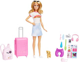 Barbie-pop, reisbarbie met blond haar, 10+ reisaccessoires, stickers, koffer, puppy, inclusief 1 pop, kindercadeau, speelgoed vanaf 3 jaar, HJY18