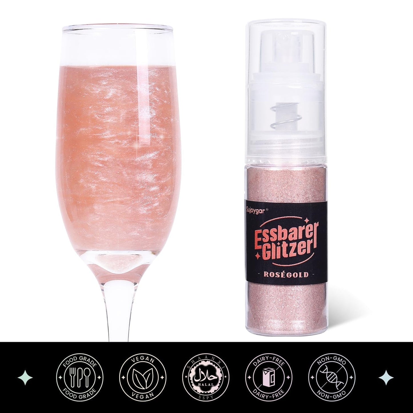 Eetbare glitter - 10G, roségouden drankglitter, eetbaar glitterpoeder, kleurstofpoeder voor levensmiddelen, goudpoeder, metallic glitterpoeder, glitterspray voor cocktails, chocolade, cakes, fondant