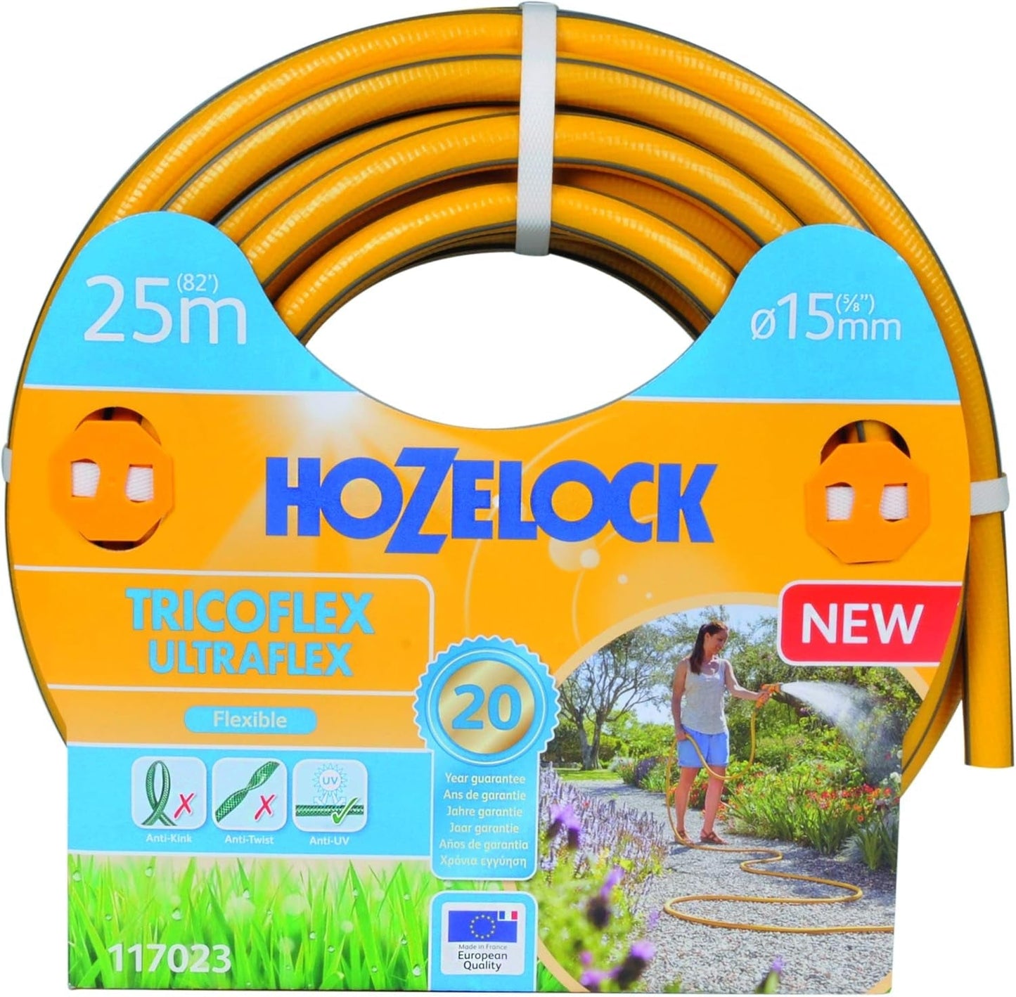 HOZELOCK - Tricoflex Ultraflex Slang Ø 12,5 mm (1/2") 20 M: Flexibele tuinslang, weerbestendig, draai- en buigbestendig, gemaakt van 40% gerecycled PVC [117002], geel