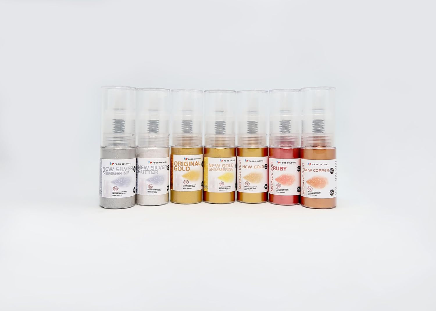 Eetbare glitter food spray NEW SILVER SHIMMERING 5G pomp met metallic poeder voor snelle en effectieve decoratie van taarten, crèmes, gelei, pralines, chocolade en suikerdecoraties