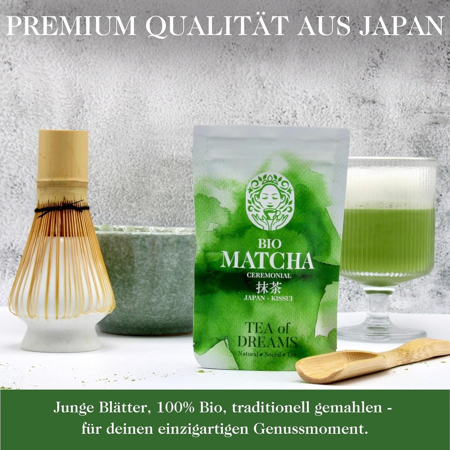Biologisch Matcha-poeder voor thee en Matcha Latte - Premium ceremoniële kwaliteit uit Japan - Originele Kissui groene thee - 30g