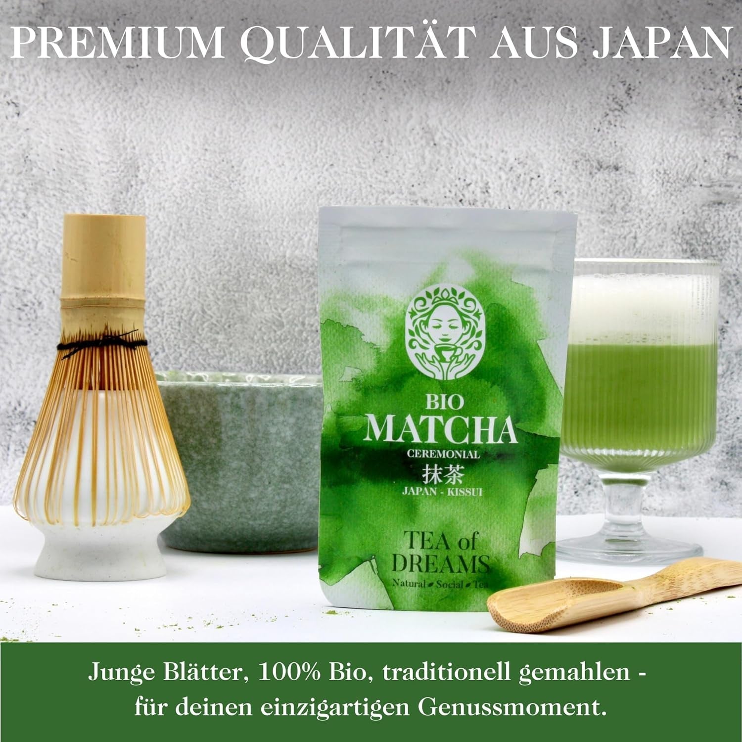 Biologisch Matcha-poeder voor thee en Matcha Latte - Premium ceremoniële kwaliteit uit Japan - Originele Kissui groene thee - 30g