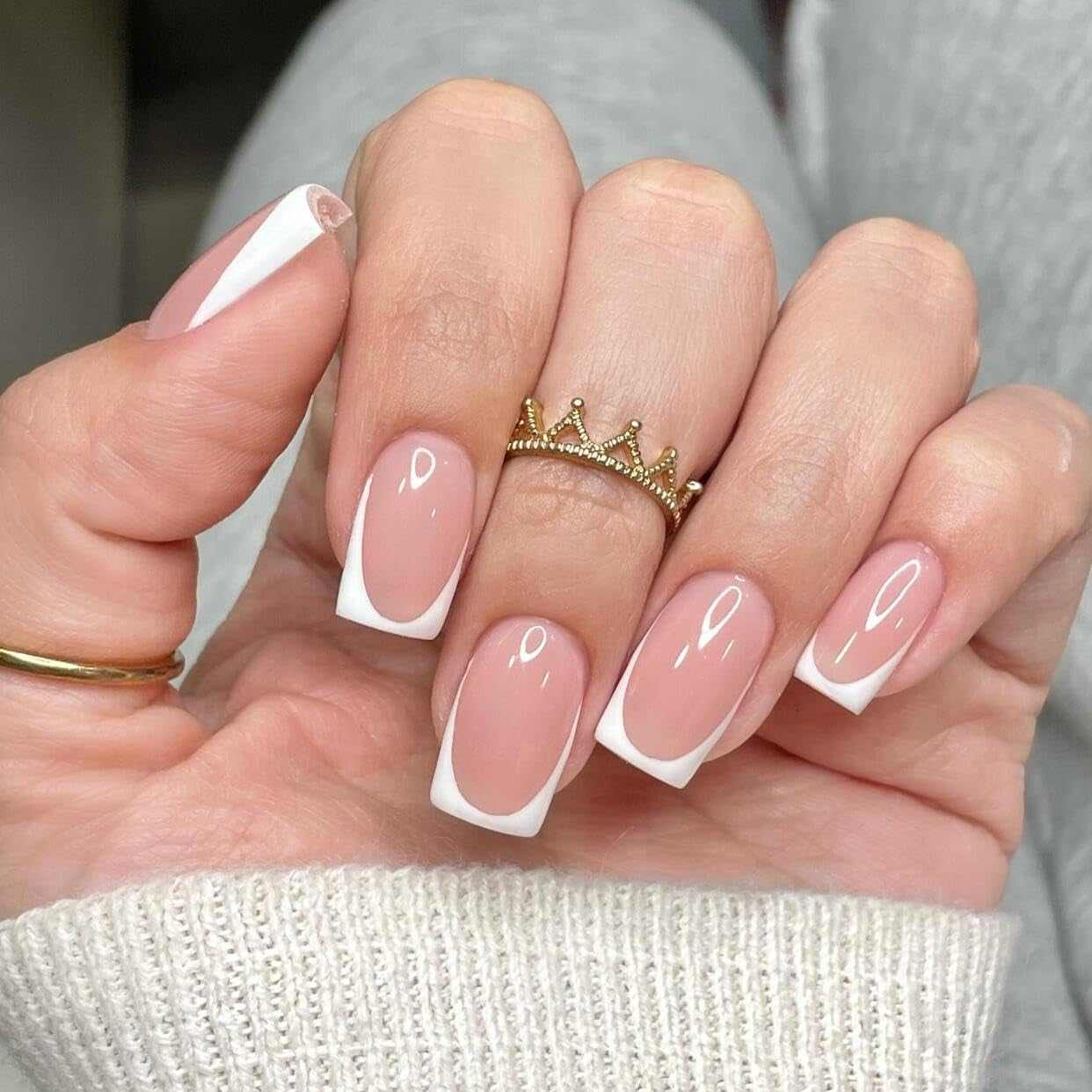 Lange Franse tips Gouden glitterlijm op lange vierkante nagels Glitter Franse tip Kunstnagels Set Vierkante kunstnagels voor dames 24 stuks