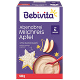 Rijstpudding met appels en avondpap (4x500g), melkpap vanaf 5 maanden, met waardevolle mineralen en vitaminen, zonder toegevoegde suikers, zeer vullend