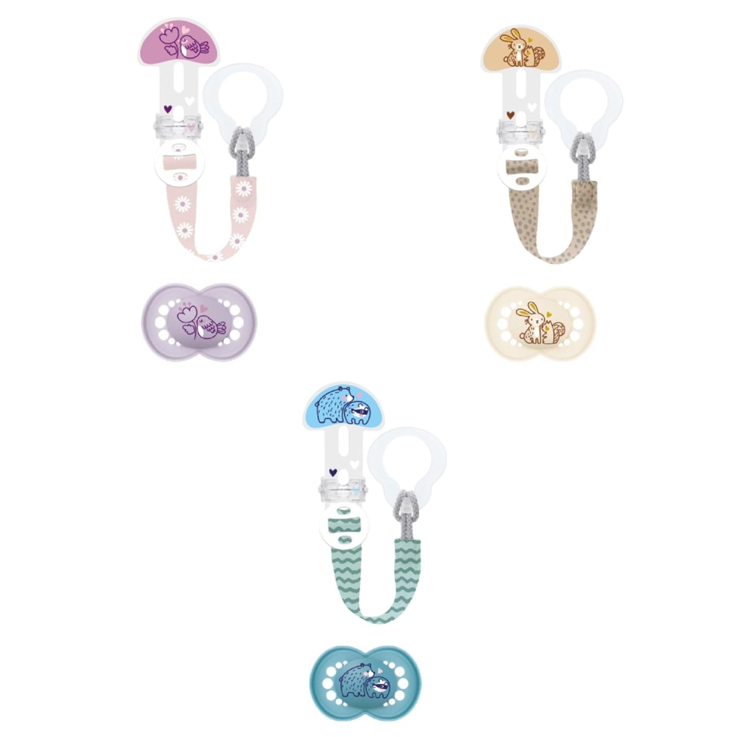 MAMMA | Fopspeen en speenketting, 6+ maanden, willekeurige kleurkeuze, anatomisch, symmetrisch, gemaakt van siliconen, wasbaar, verstelbare lengte, compatibel met alle soorten fopspenen