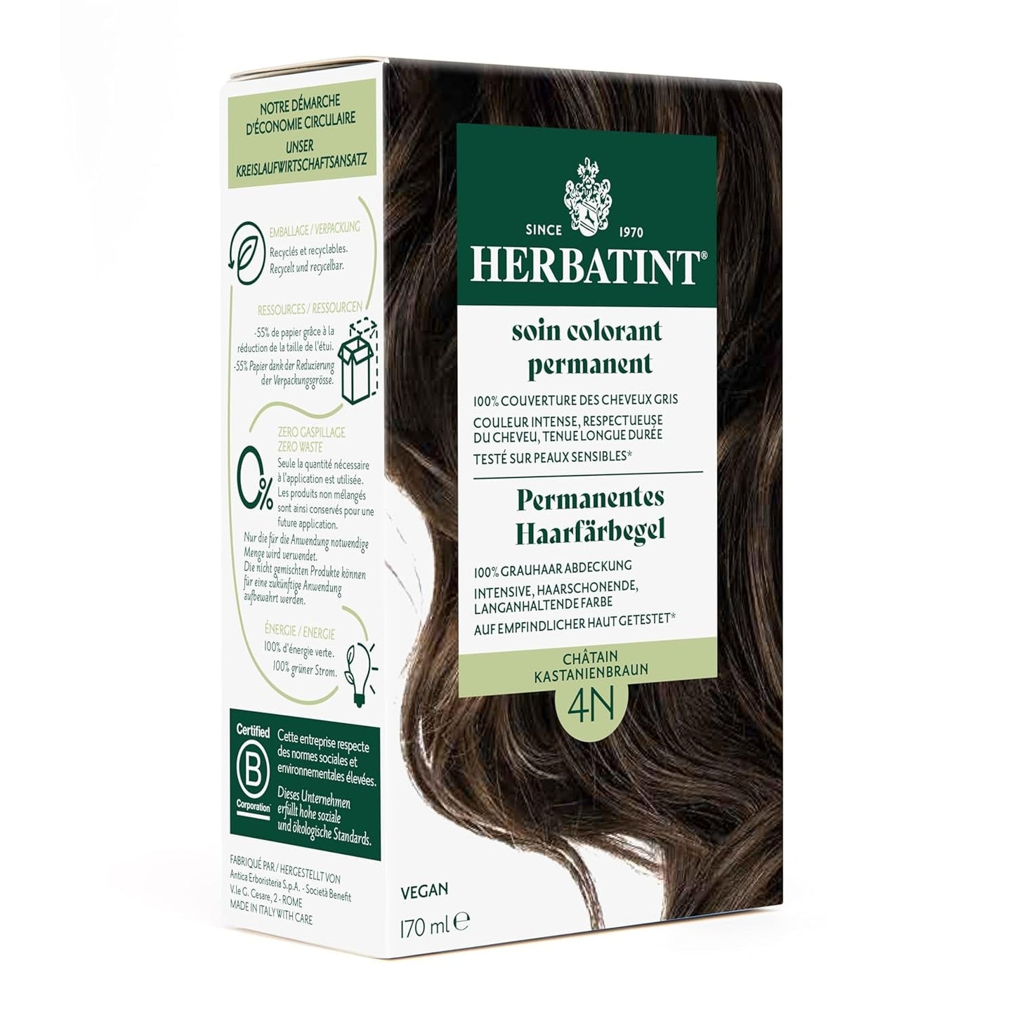 Permanente haarverfgel 6N donkerblond - 170 ml I Ammoniakvrij, 100% dekking van grijs haar I Getest op gevoelige huid, met 8 plantenextracten Haarverf Naty Shop 4N kastanjebruin