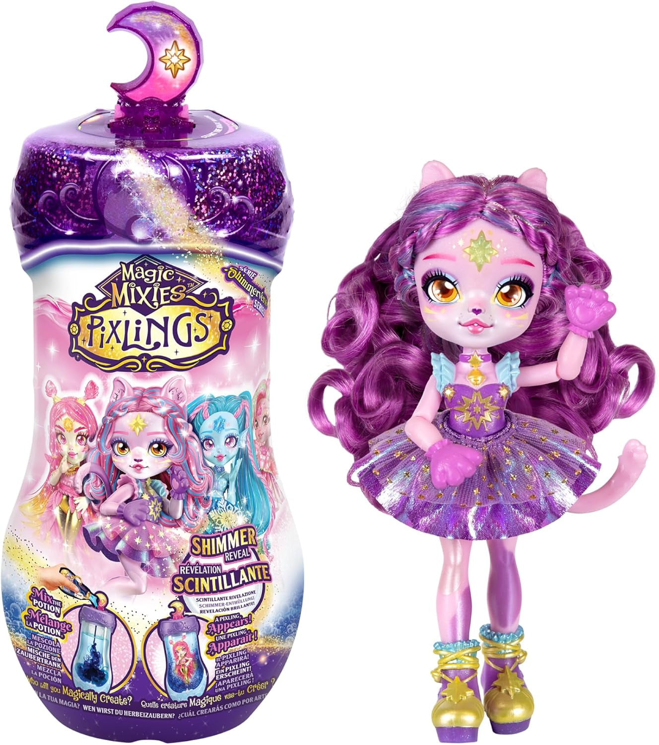 Pixlings Magische poppen, 4 verschillende poppen - 2 nieuwe - 15 cm modepop - Toverdrankjes - Geheim drankje speelgoed (MG101000)