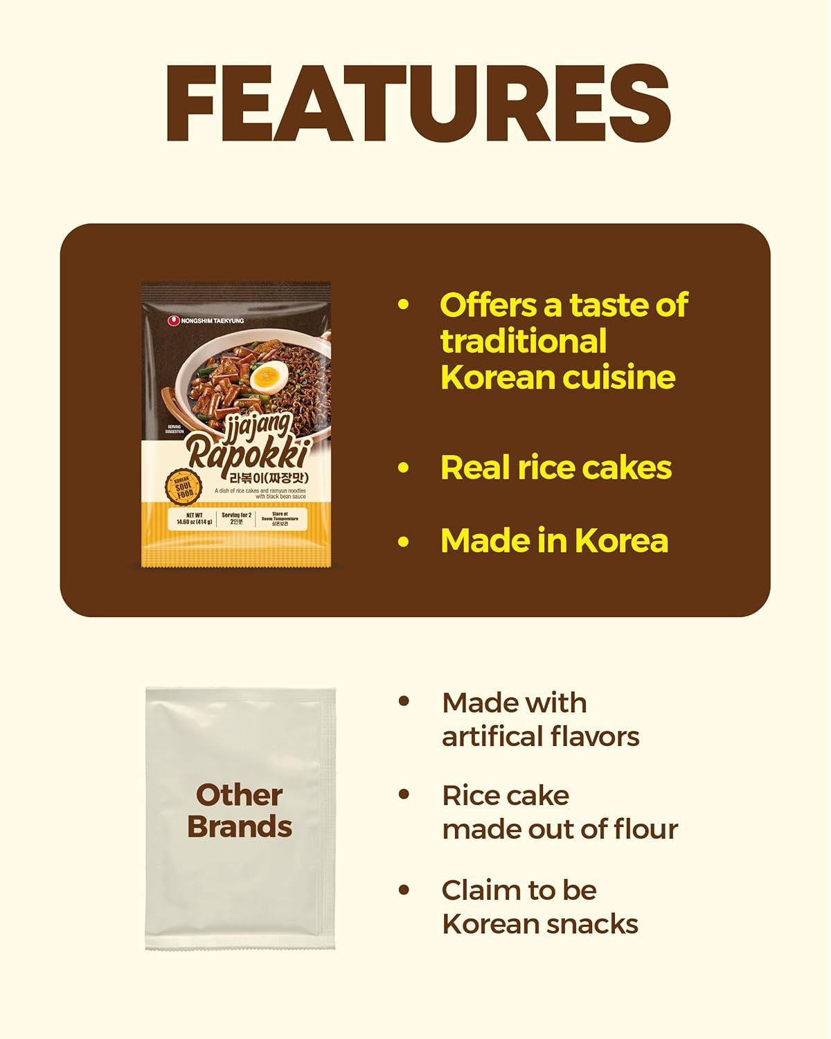 NONGSHIM Rapokki (Jjajang, 400 ml) – authentiek Koreaans straatvoedsel, ramen en rijstwafels, zwarte bonen; snel en eenvoudig te bereiden, klaar in 4 minuten