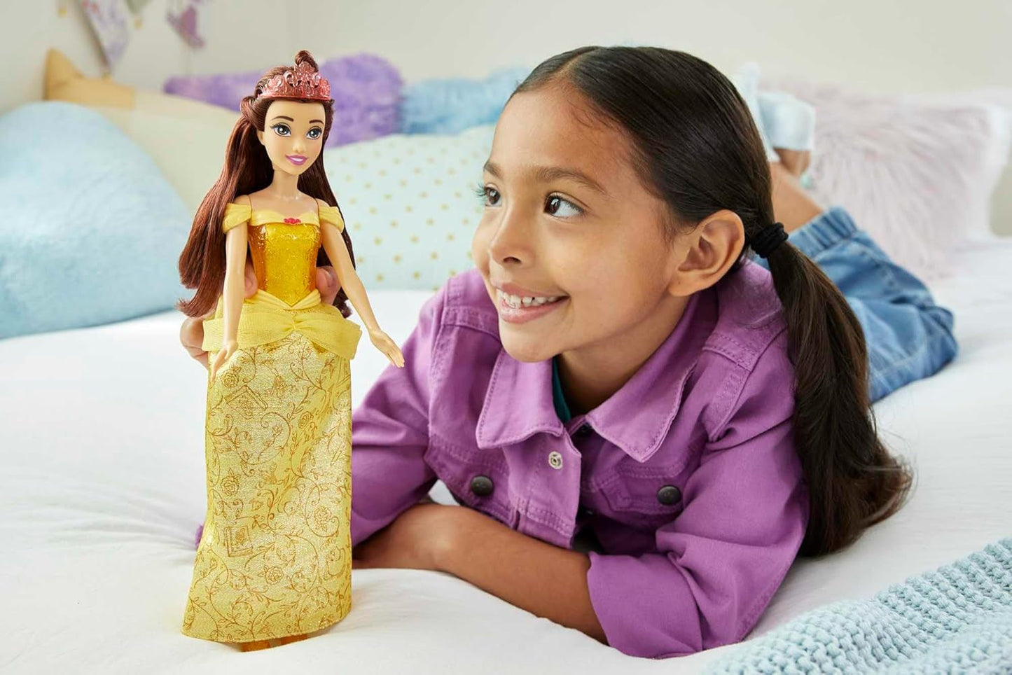 Mattel Disney Princess speelgoed beweegbare Belle modepop met fonkelende kleding en accessoires Disney film geïnspireerd cadeau voor kinderen HLW11 Naty Shop poppen