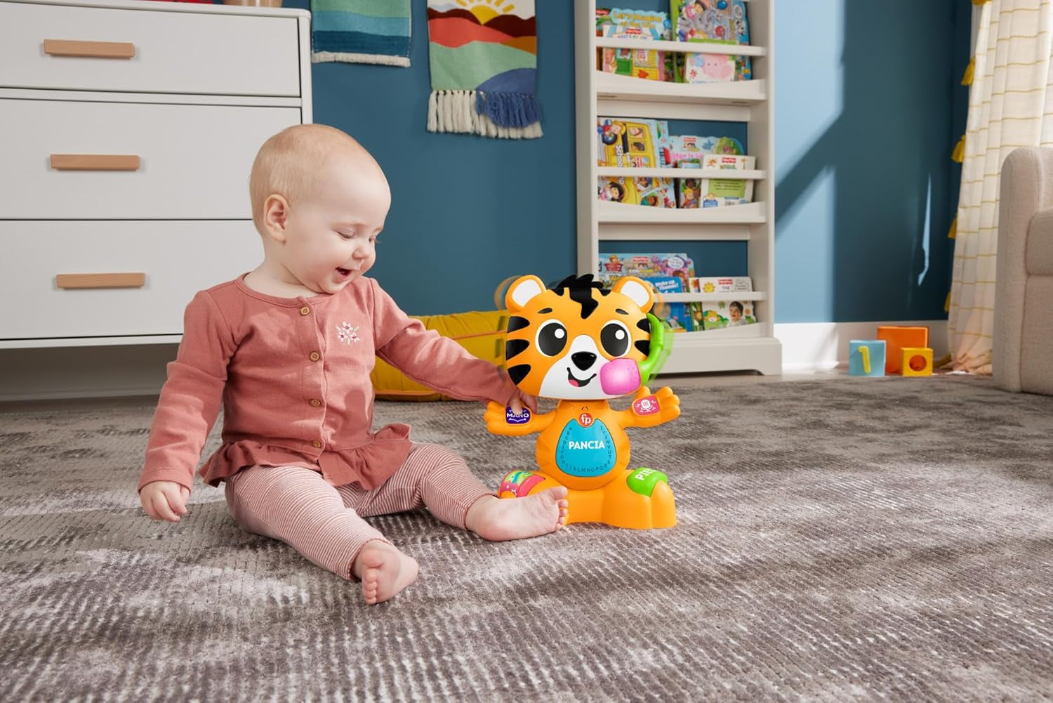 Fisher-Price Educatief speelgoed voor baby's en peuters, Beat Bande Leren & Dansen Tijger Justin met geluiden en lichtjes voor baby's vanaf 9 maanden, Italiaanse versie, HYL04 Babyspeelgoed Naty Shop