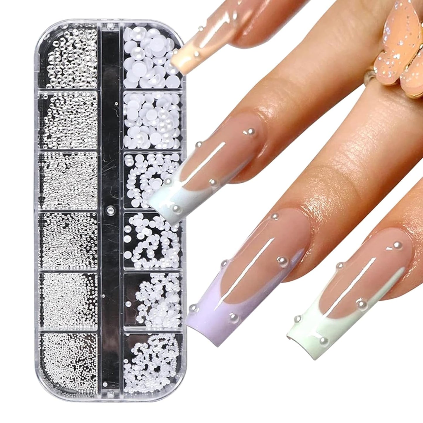 GZSY Nail Art Strasssteine ​​Nagel Perlen Weiß 12Raster Nagel Charms Nageldesign Zubehör Perle Nail Art