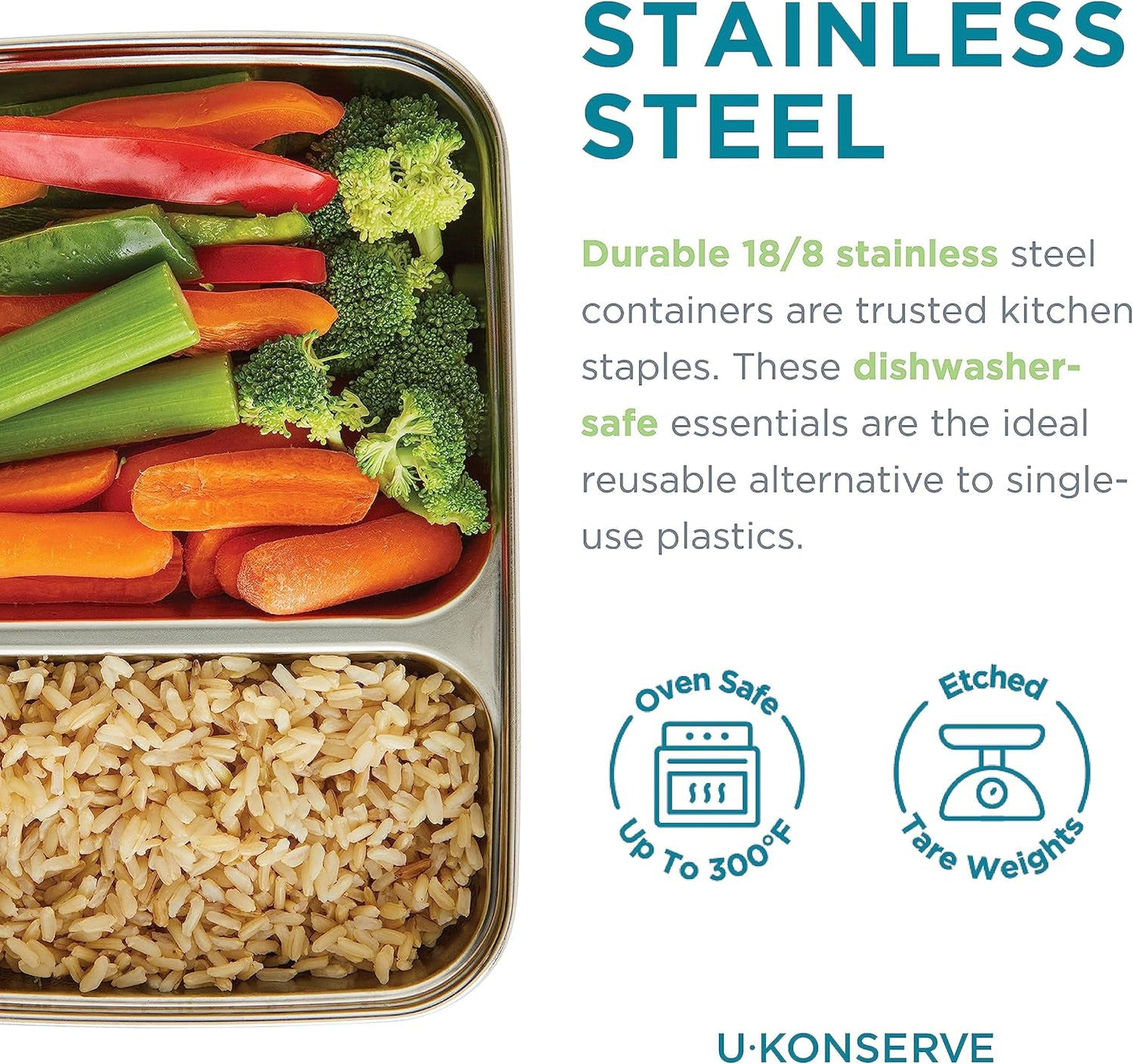 U Konserve - Verdeelde rechthoekige roestvrijstalen voedselcontainer met siliconen deksel - Island Teal - 28oz / 825ml Voedselbewaardozen Naty Shop