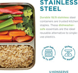 U Konserve - Verdeelde rechthoekige roestvrijstalen voedselcontainer met siliconen deksel - Island Teal - 28oz / 825ml Voedselbewaardozen Naty Shop