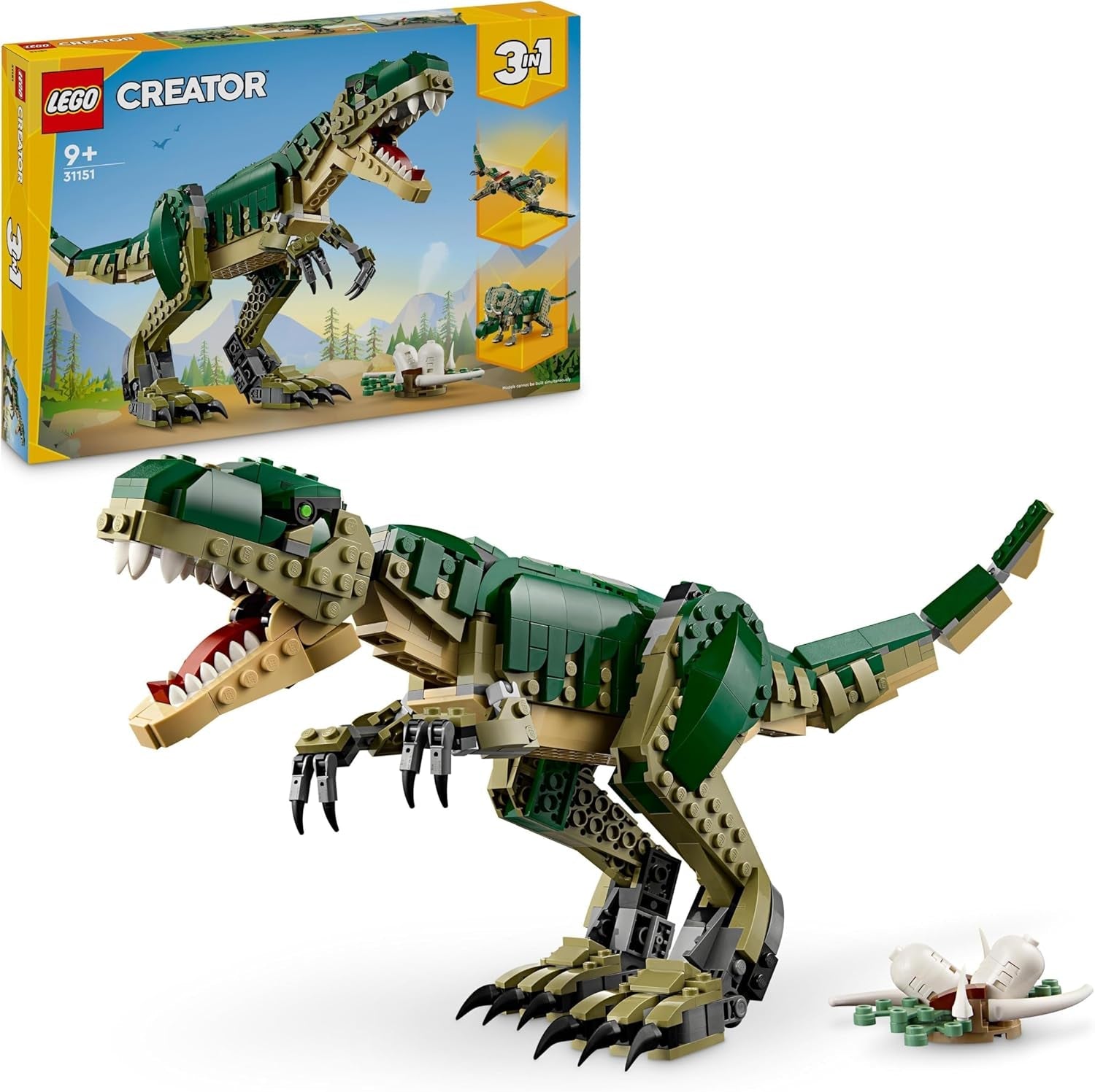 LEGO Creator T.Rex, Dino 3-in-1 transformeerbare Triceratops of Pterodactyl, beweegbaar dinosaurusmodel voor kinderen, cadeau voor jongens en meisjes 31151 Bouwsets