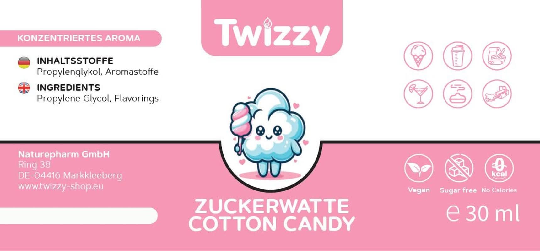 Twizzy Geconcentreerd Suikerspinaroma, 30 ml Aroma's Naty Shop
