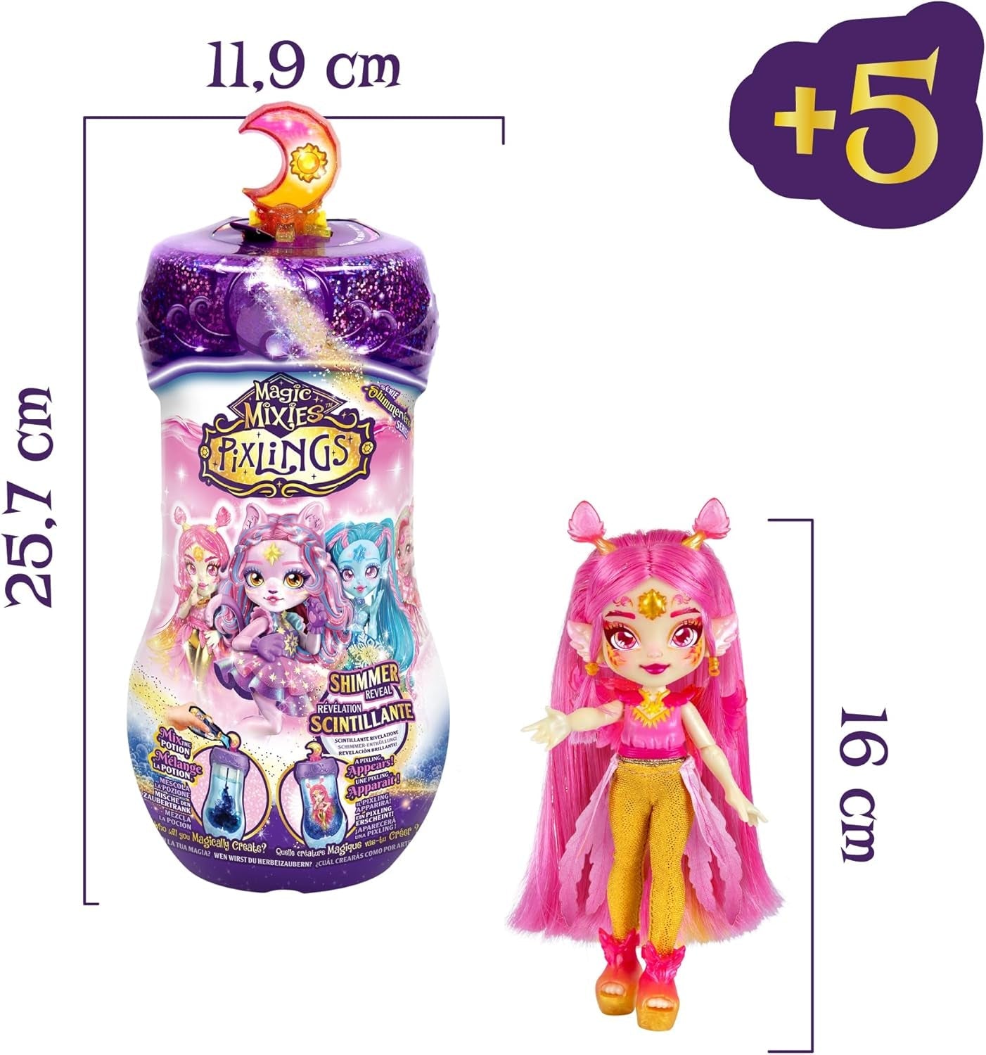 Pixlings Magische poppen, 4 verschillende poppen - 2 nieuwe - 15 cm modepop - Toverdrankjes - Geheim drankje speelgoed (MG101000)