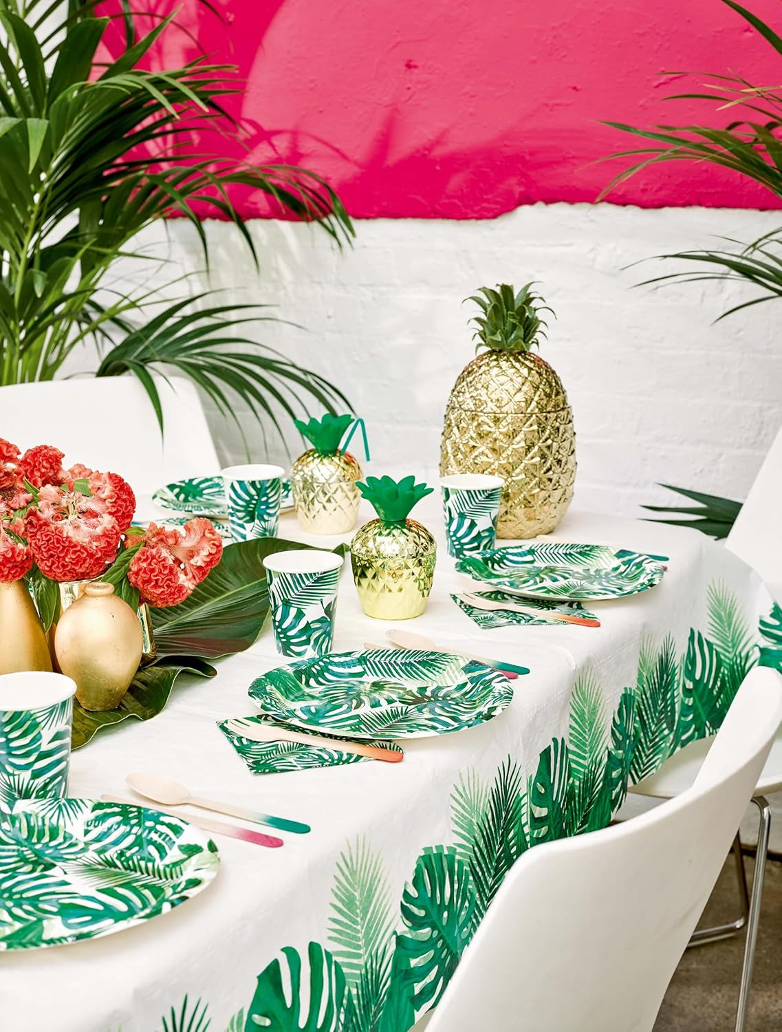 Pak van 20 tropische doekjes | Groenboekservetten met palmbladmotief | Wegwerpservies voor kinderfeest, safarifeest, jungle, dinosaurus, zomer, Hawaiiaans thema