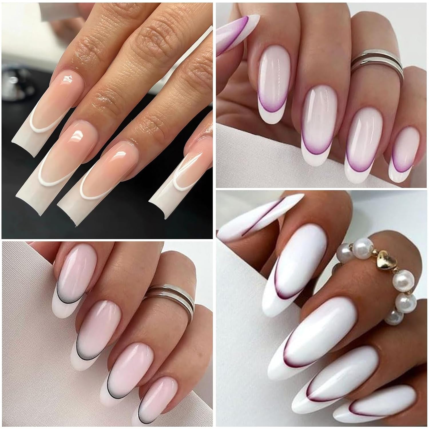 12 Stück French Tip Nagelsticker Selbstklebend Bunte French Nails Schablone Nagelaufkleber Nail Art Stickers Nageldesign DIY Nägel Zubehör(12 kleuren)