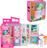 Barbie-Puppenhaus Spielset, Ferienhaus mit 4 Spielbereichen, darunter Küche, Badezimmer, Schlafzimmer en Lounge, 11 Deko-Zubehörteile, HRJ76