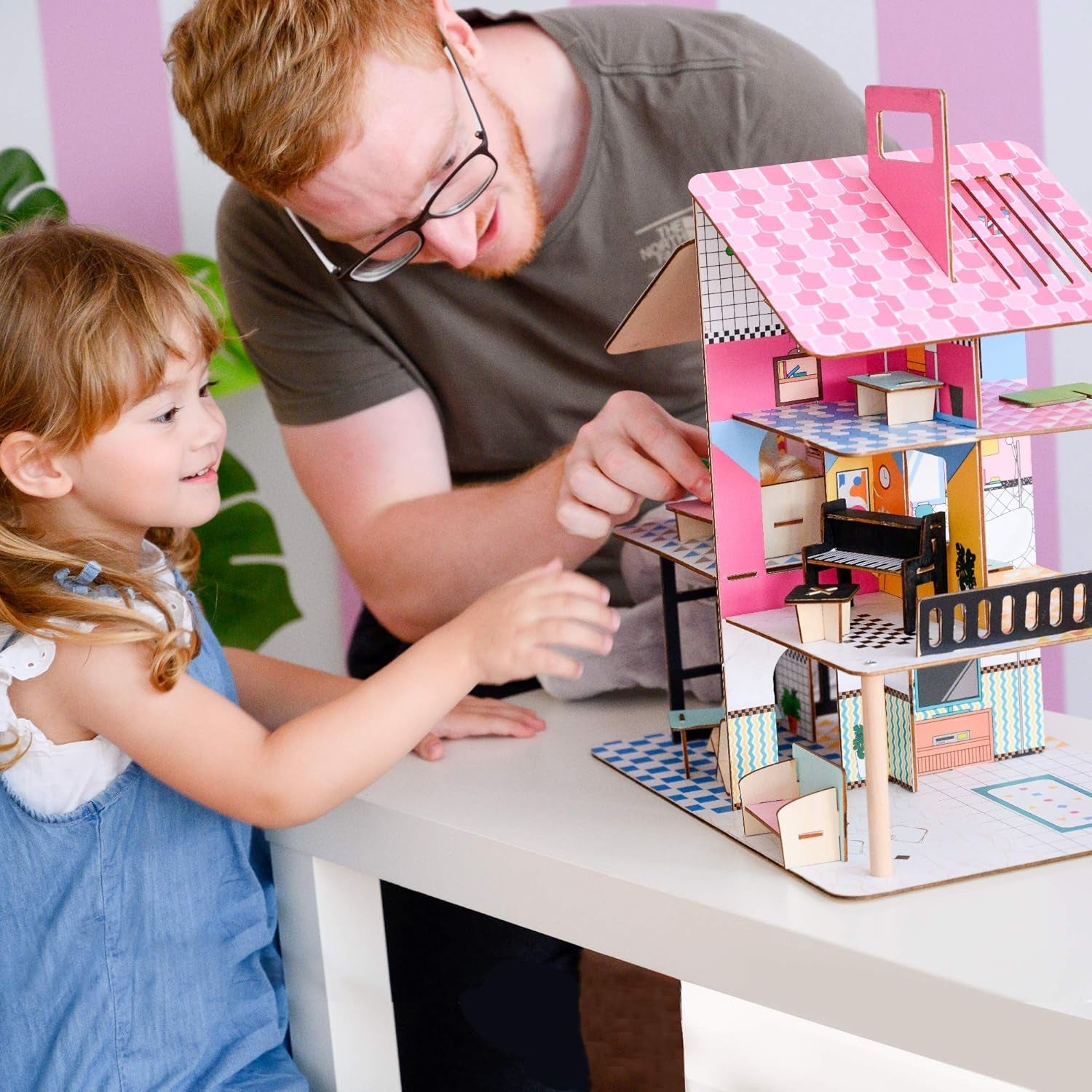 Olivia's Little World 360 houten poppenhuis voor kinderen, 3,5" poppen en 12 accessoires, veelkleurig TD-13260C