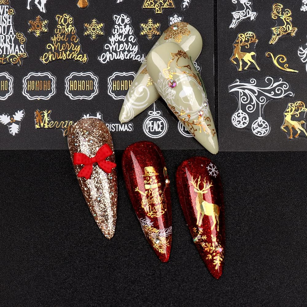 9 Blatt Nagelsticker Weihnachten Nagelaufkleber Selbstklebend Weiß Rentier Schneemann Nail Art Sticker Decoratie Nageldesign Zubehör