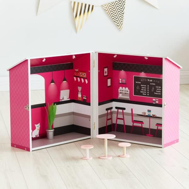 Teamson Kids - Dreamland City Café Poppenhuis 30cm - Roze/Wit/Zwart