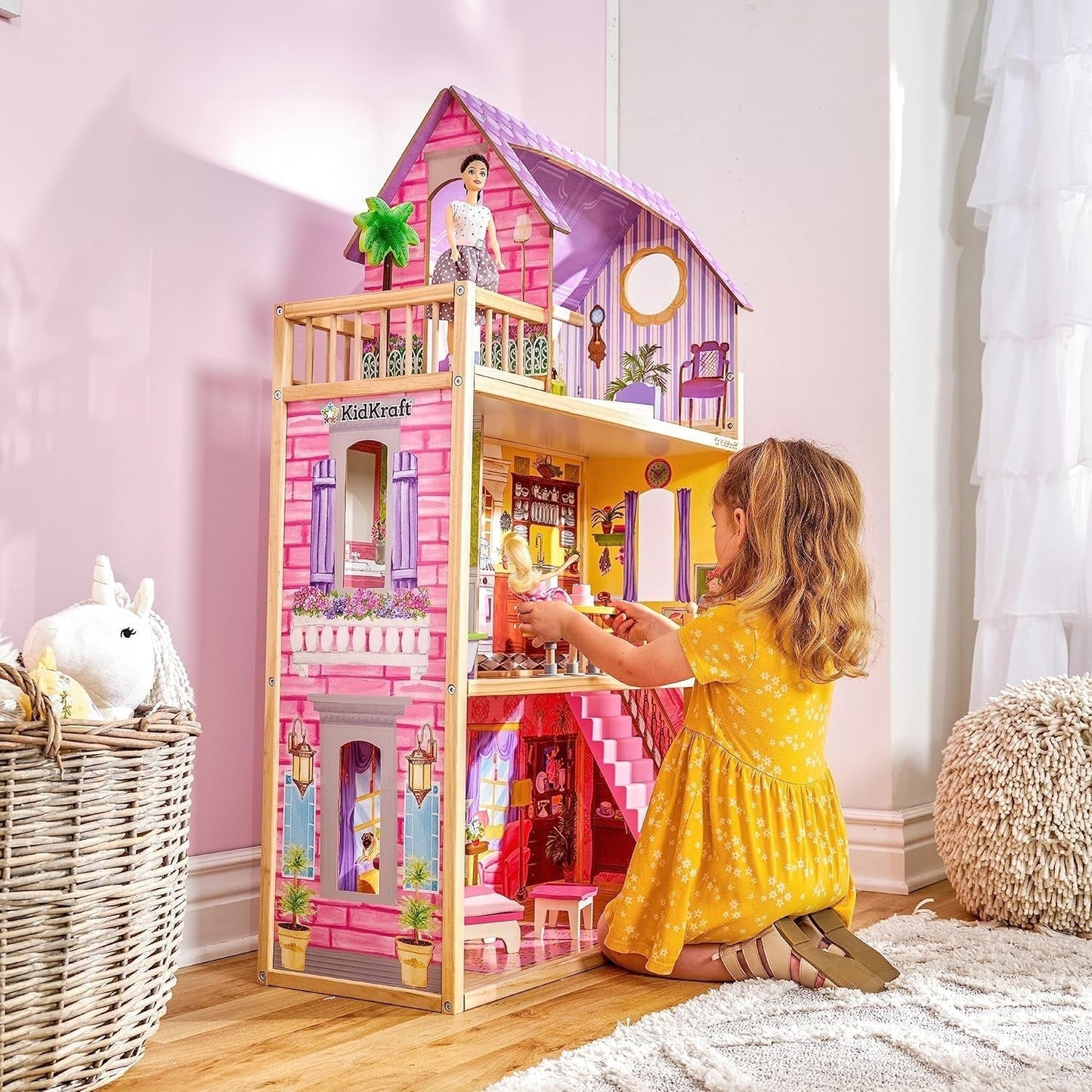 Kidkraft Kayla houten poppenhuis met meubels en accessoires, speelset met 3 niveaus voor poppen van 30 cm, speelgoed voor 3 jaar oud, 65092 - Exclusief op Amazon Dollhouses Naty Shop