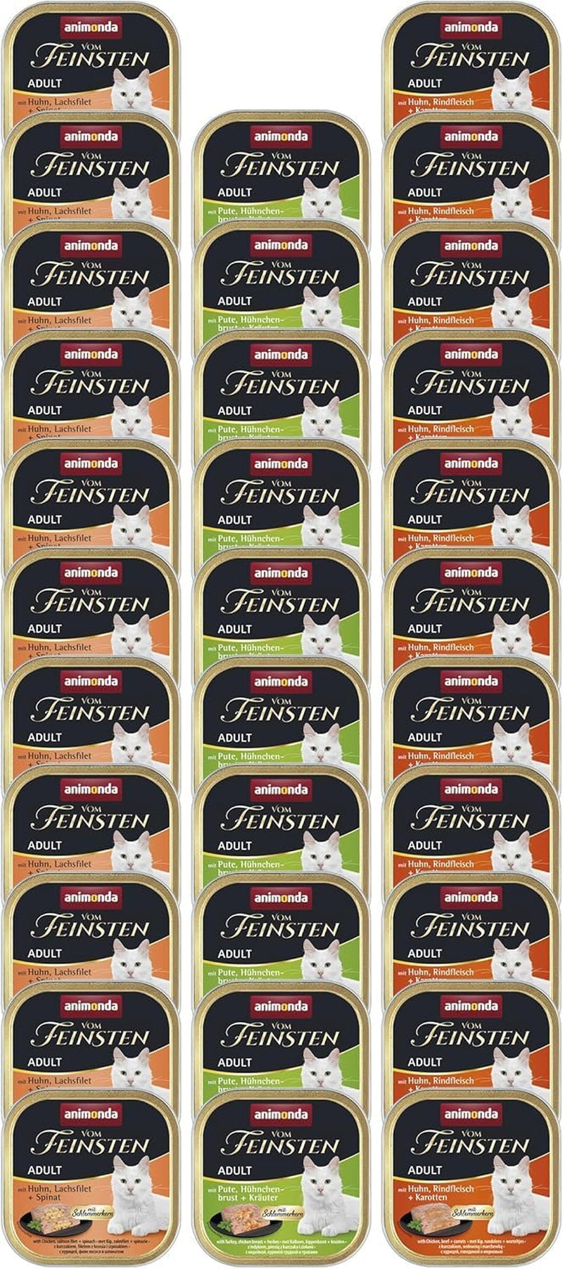 animonda Vom Feinsten Adult Gourmet Varieteit (32 x 100 g), graanvrij en suikervrij natvoer voor volwassen katten met een onweerstaanbare gourmetkern.