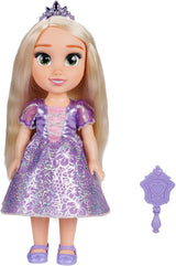Disney Princess Rapunzel pop van 35 cm, reflecterende glitterogen, beweegbare gewrichten, afneembare jurk, schoenen, kroon, lang blond haar, voor meisjes vanaf 3 jaar