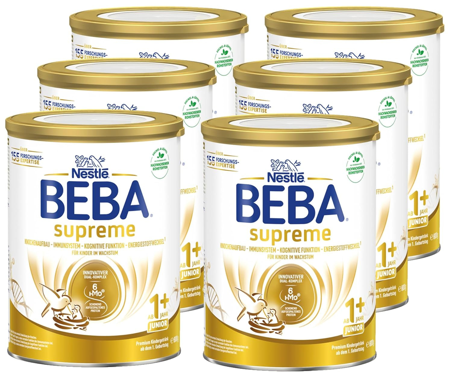 BEBA SUPREME JUNIOR 1 Plus - Drank voor kinderen vanaf 1 jaar, met complex 6 HMO, lactosevrij, palmolievrij, visolievrij, voeding voor kleine kinderen, babymelkpoeder, verpakking van 6 (6 x 800g)