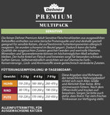 Dehner Premium Katzenfutter Sensitive Multipack, Nassfutter, voor ernährungsensible Katzen, je 4 x Huhn / Rind / Pute, 12 x 100 g zak (1,2 kg)