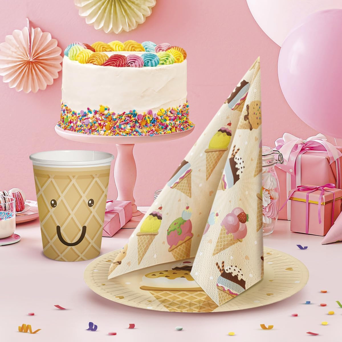 PAW - 3-laags servetten (33 x 33 cm) I 20 stuks I Perfect voor feesten, verjaardagen, feestdagen I Tafeldecoraties voor kinderfeestjes - Papieren servetten met kleurrijk motief - IJs I IJs