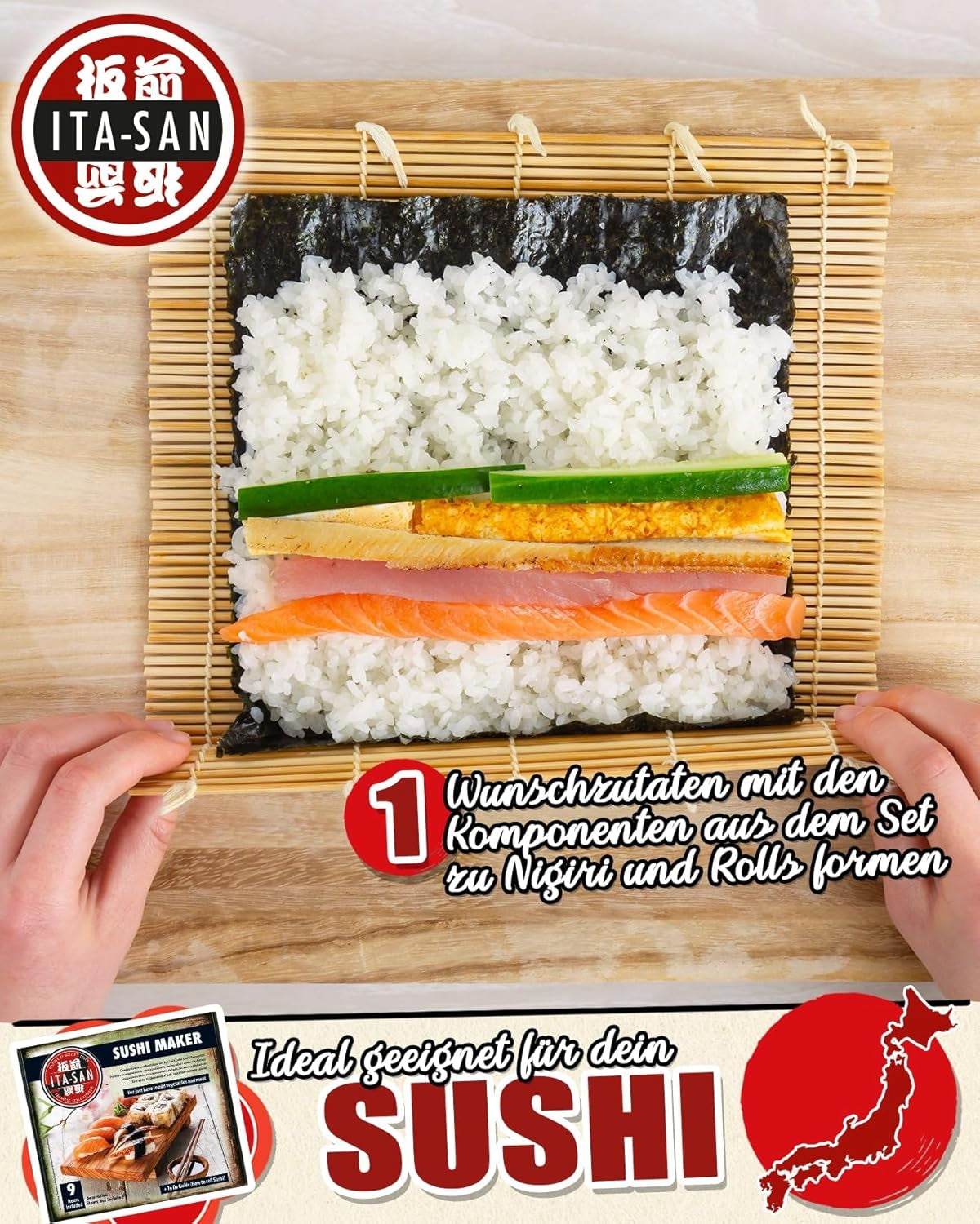 ITA-SAN Sushi Set (9-delige complete set, ideaal voor beginners, om uit te proberen of cadeau te doen) 1 pakje