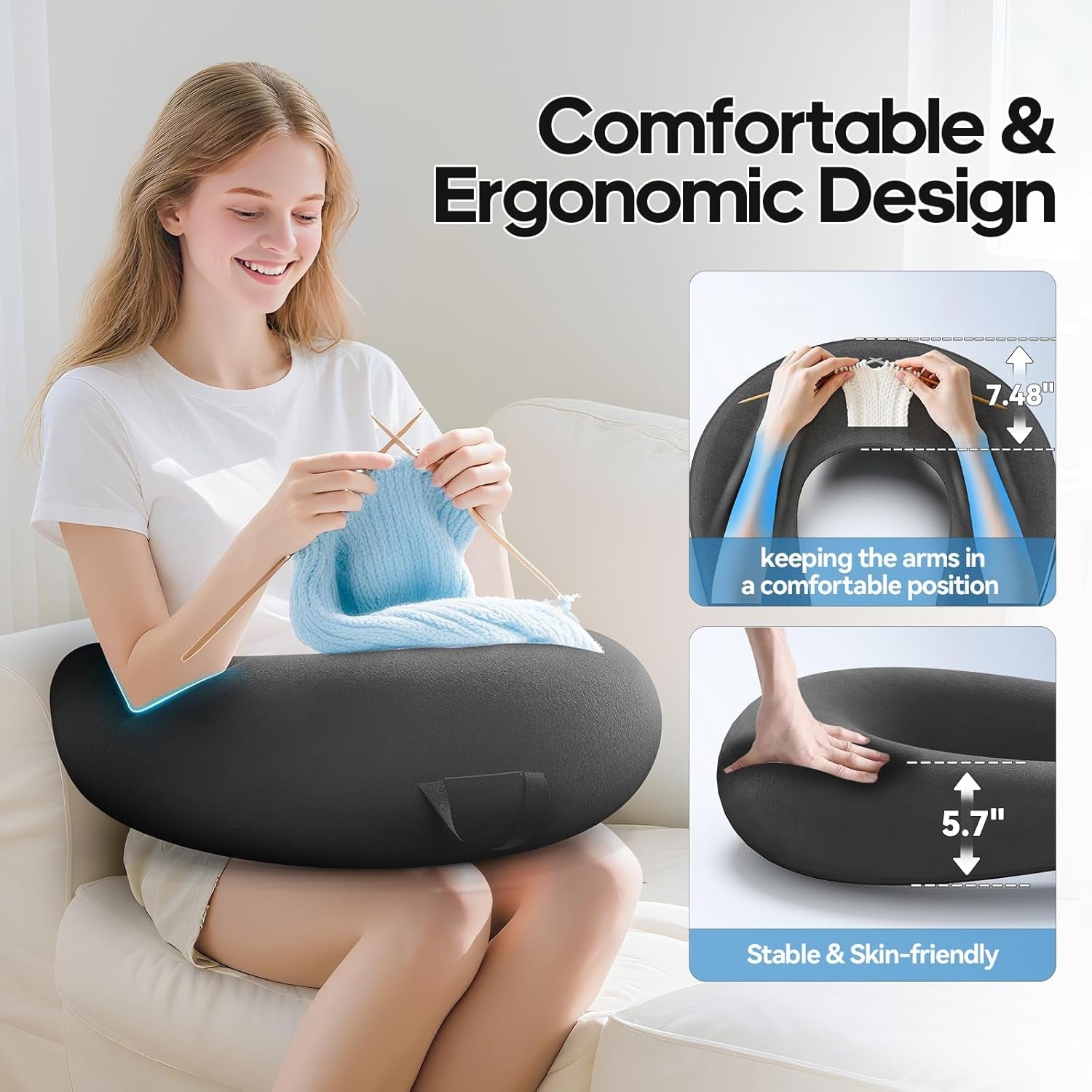 Gaming- en leeskussen, leeskussen voor bed/bank/vloer, voedings-/haakkussen met groot ergonomisch gamingkussen, gamerkussen voor iPad/laptop - zwart