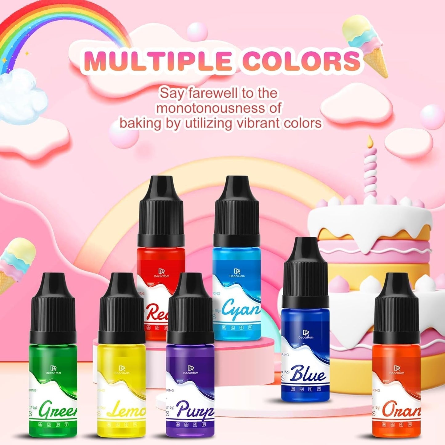 Gelvoedselkleuring - 7 x 15 ml geconcentreerde regenboogkleurige voedselkleuring voor taartdecoratie, bakken, koekjes, macarons - suikervrije voedselkleuring voor drankjes, taartdecoratie, slijm DIY