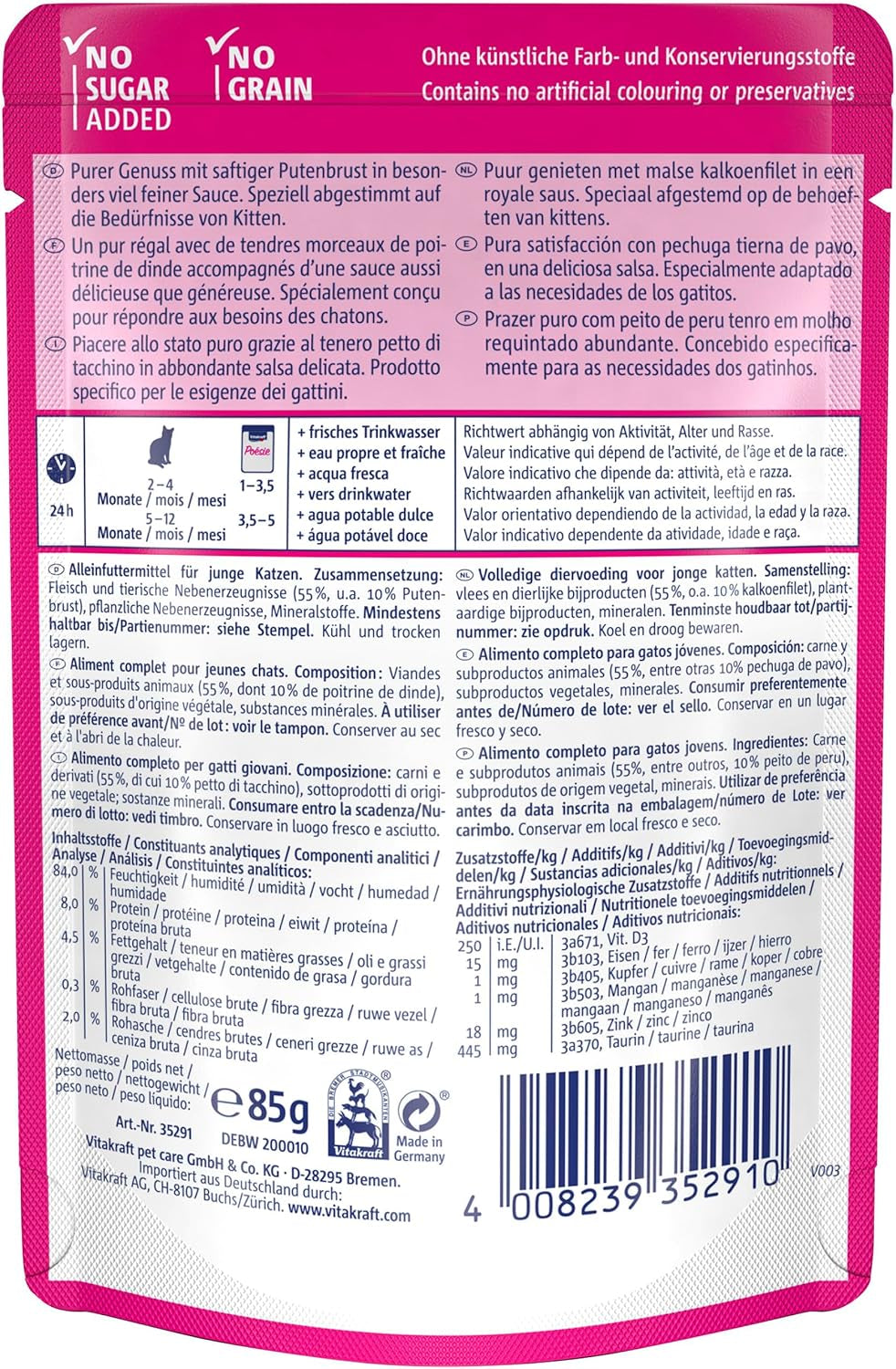 Vitakraft Poésie Délice, Junior, Natvoer voor katten, Natvoer in saus, met kalkoen, Multipack, voor jonge katten, Zonder toegevoegde suiker of granen (23 x 85g)